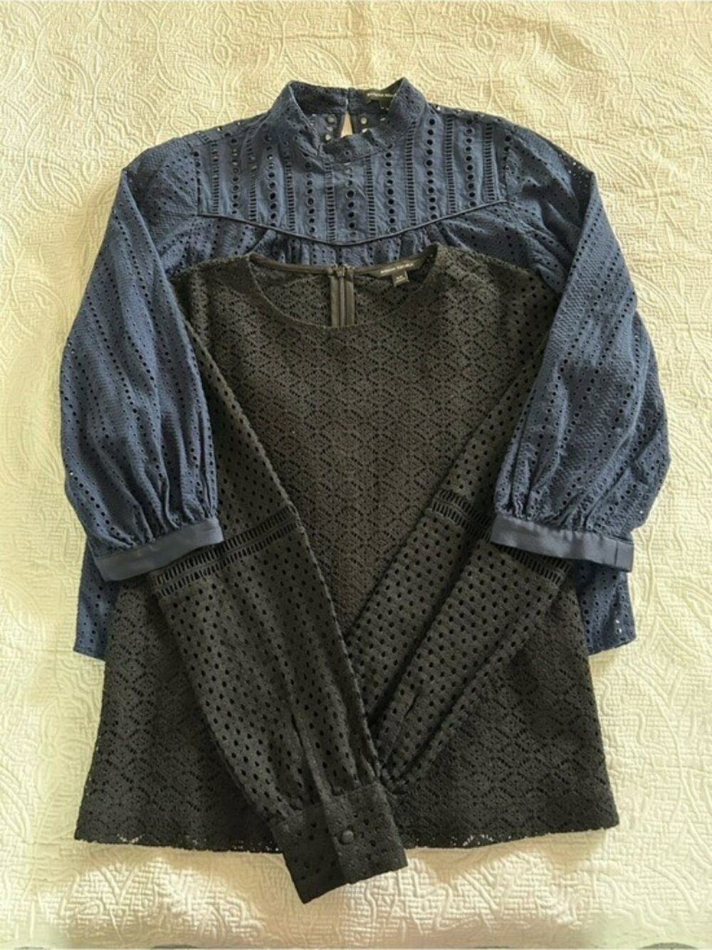 Banana Republic XS Navy Eyelet Lace Blouse & Black Lace Top Bundle Romantic